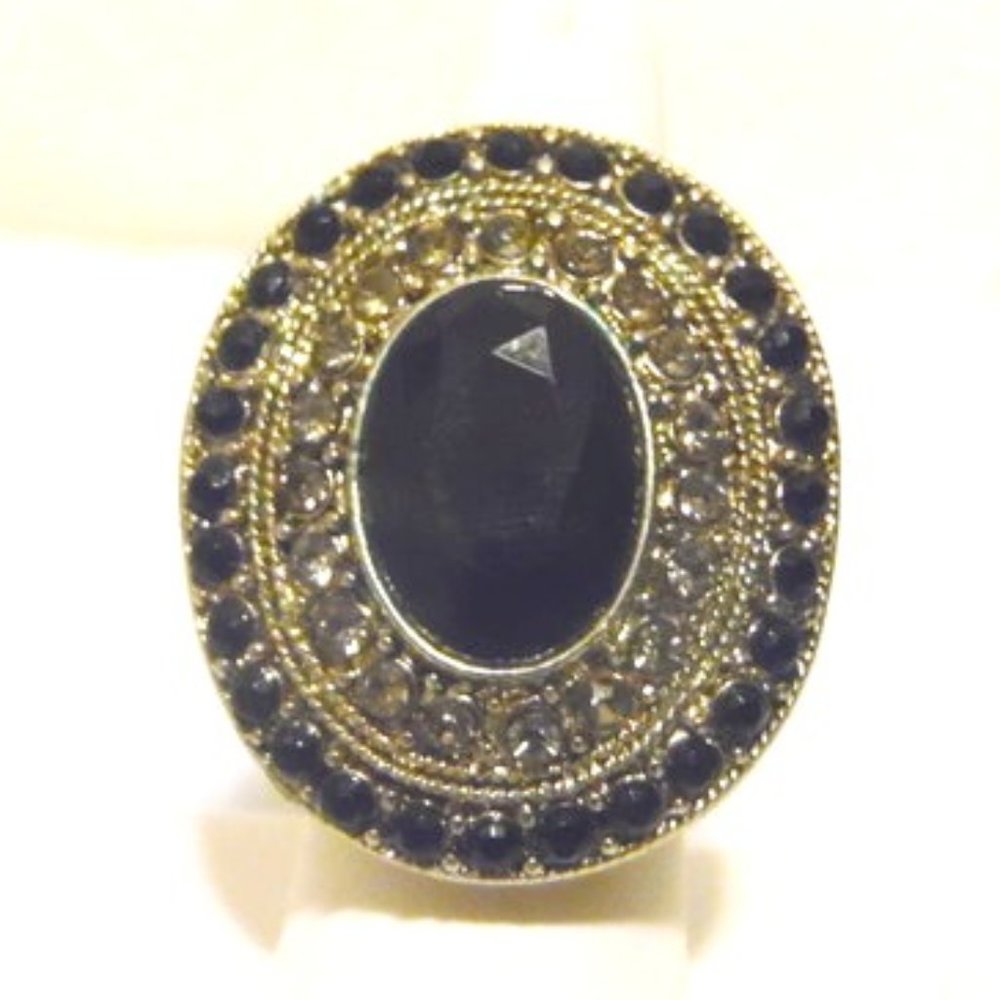 Black and White Crystal Dome Statement Stretch Ring Size 9-12